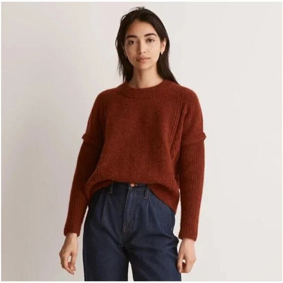 NWT Madewell Plus Cable Havener Pullover Sweater Alpaca Size 3X Heather Auburn - Picture 1 of 9